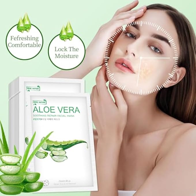IREV ALOE VERA FACE MASK,HYDRATING FACE MASKS SKINCARE FOR DRY, OILY,SENSITIVE SKIN,ALOE FACIAL SKINCARE SHEET FOR MOISTURIZING, SOOTHING, CALMING, SUN CARE,ACNE, FACIAL MASKS FOR WOMEN SKIN CARE 10-PACK - Image 4